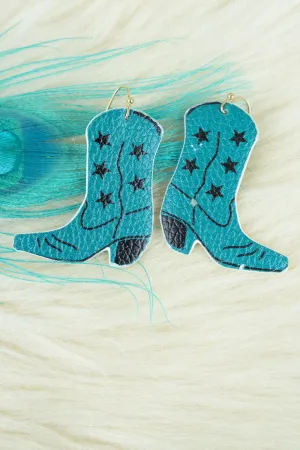 SALE! Black And Turquoise Star Boot Earrings