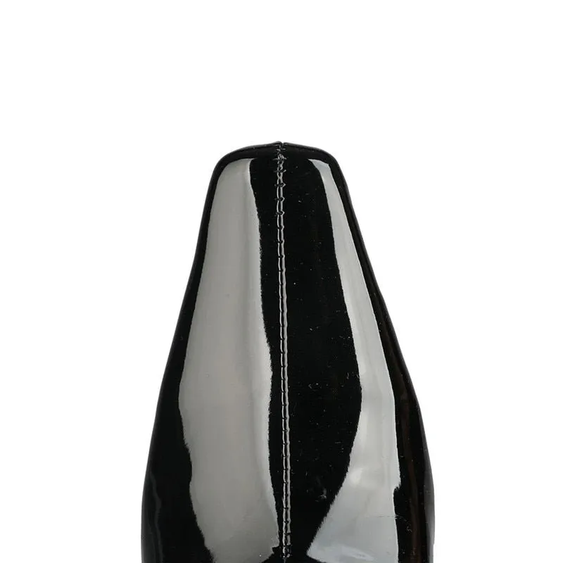Shiny Patent Leather Square Heel Slip-on Go-Go Boots