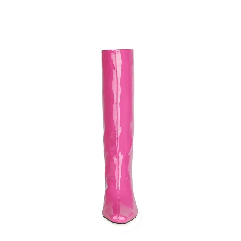 Shiny Patent Leather Square Heel Slip-on Go-Go Boots