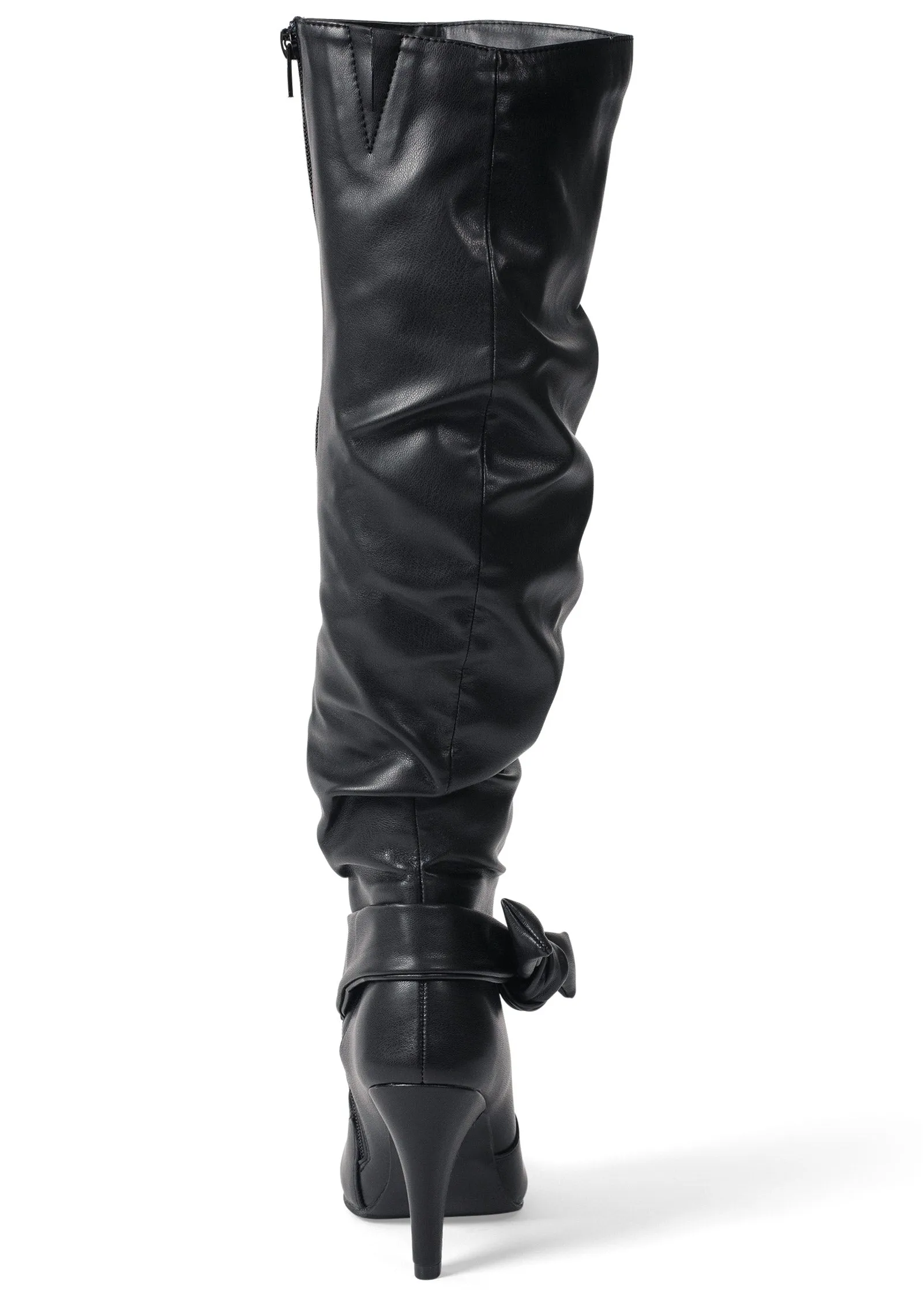 Slouchy High Heel Bow Boots - Black