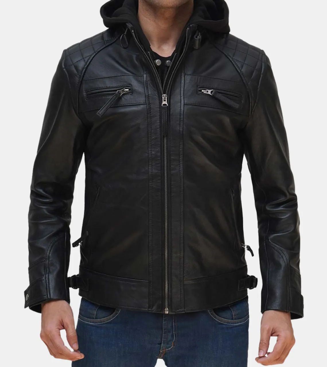 Verben Men's Black Hooded Leather Jacket