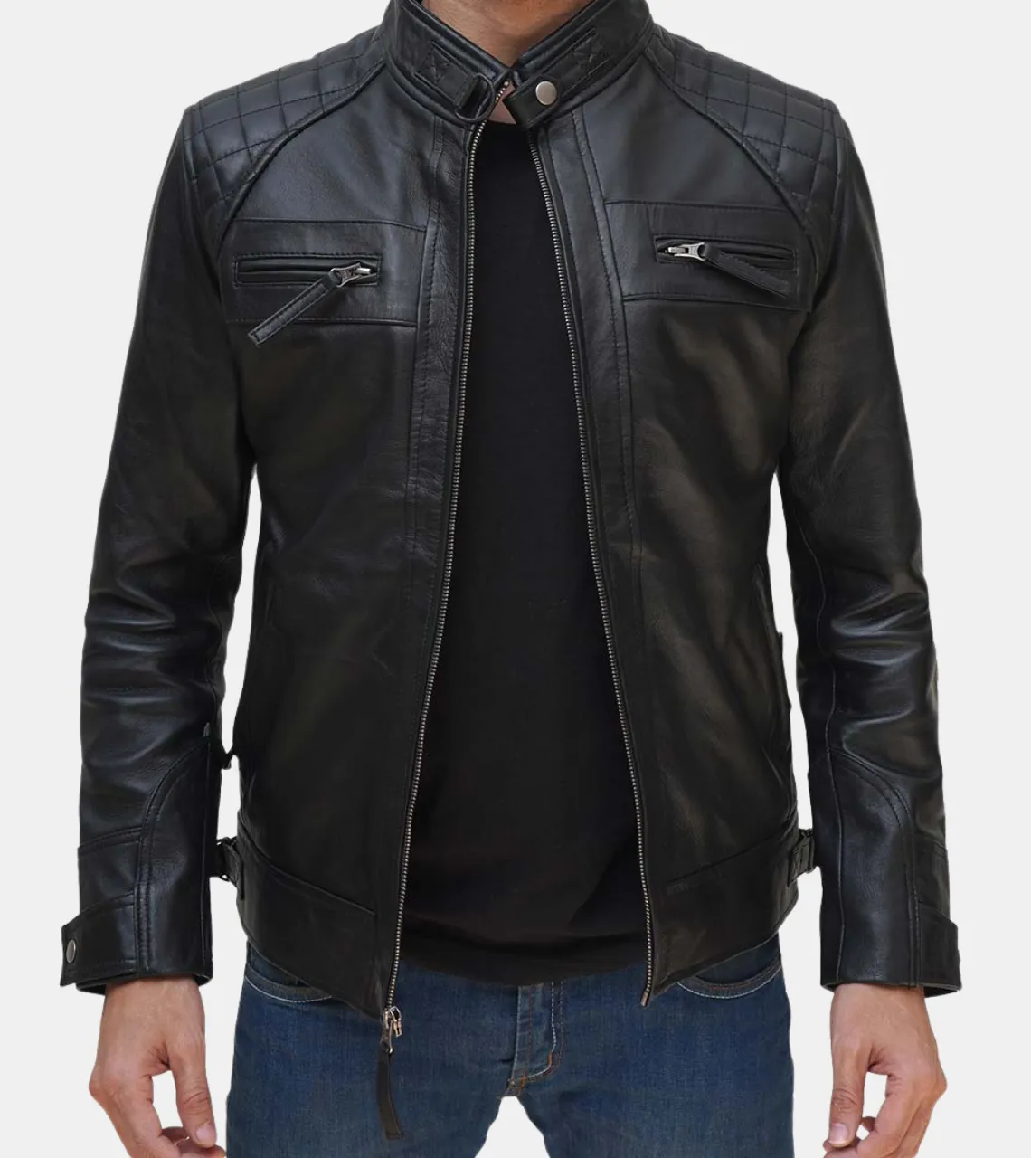 Verben Men's Black Hooded Leather Jacket
