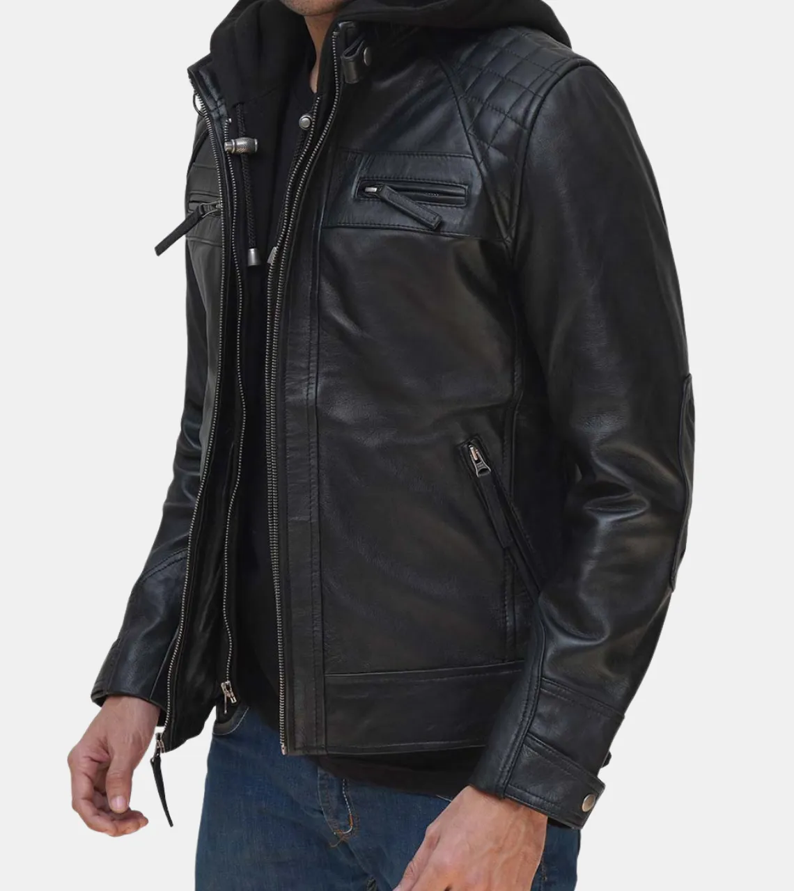Verben Men's Black Hooded Leather Jacket