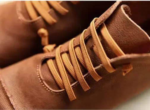 Vintage Brown Leather Lace-Up Women's Low Heel Martin Boots