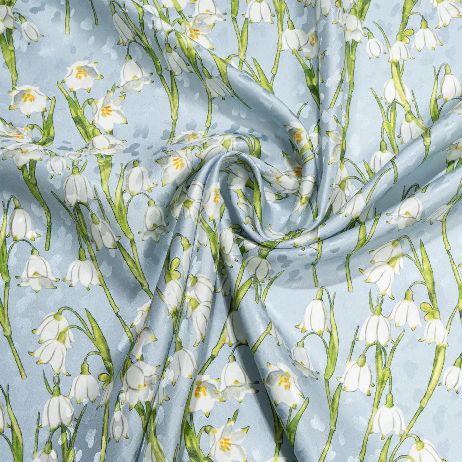 White Snow Drop Printed Baby Blue Silk Jacquard