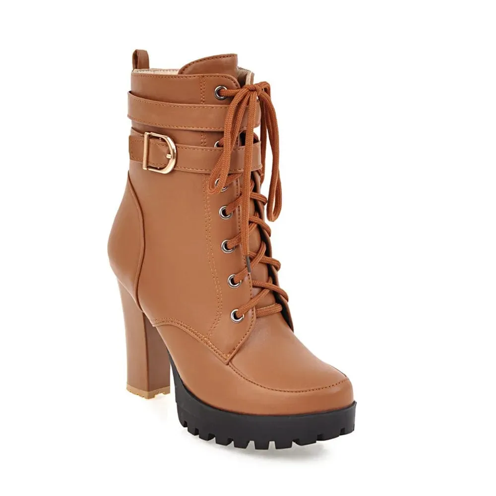 Women Motorcycle  High Heel Platforms Sexy Botas Buckle White