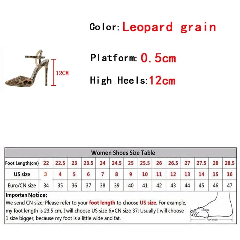 Women  Sexy Leopard Grain Pointed Toe Buckle Strap Stiletto High Heels Pumps Shoes