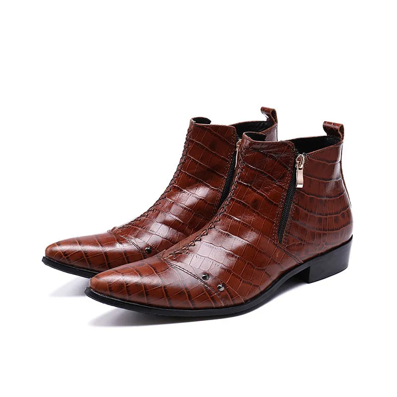 Zip Pointed Mens Boots with Decoration