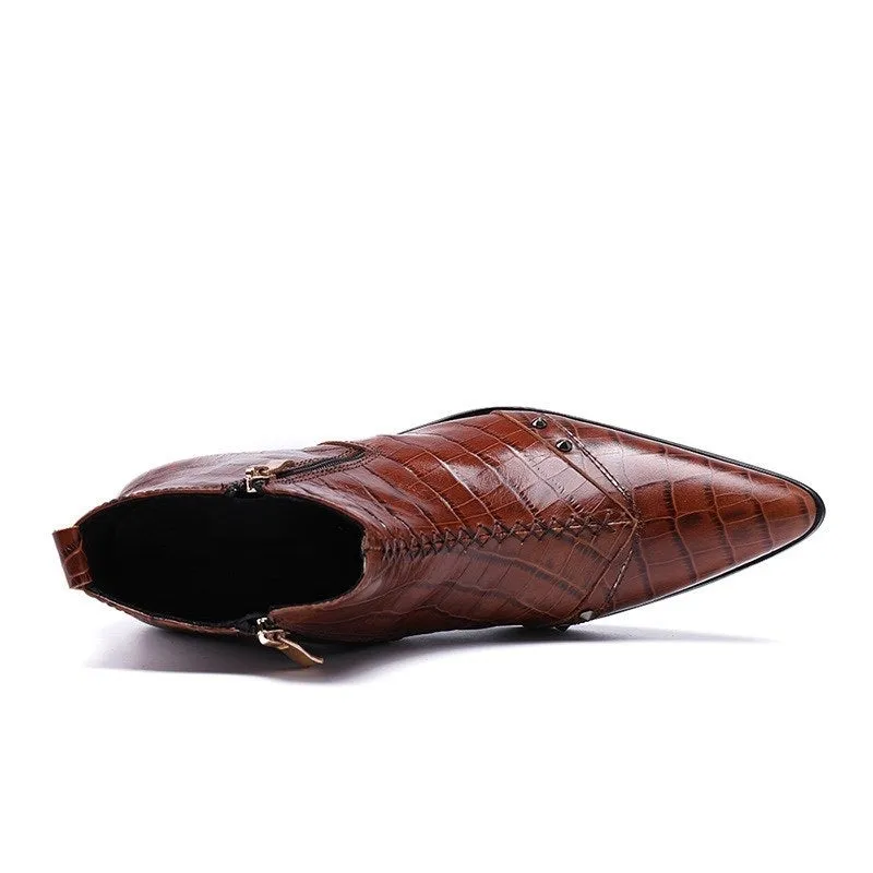 Zip Pointed Mens Boots with Decoration