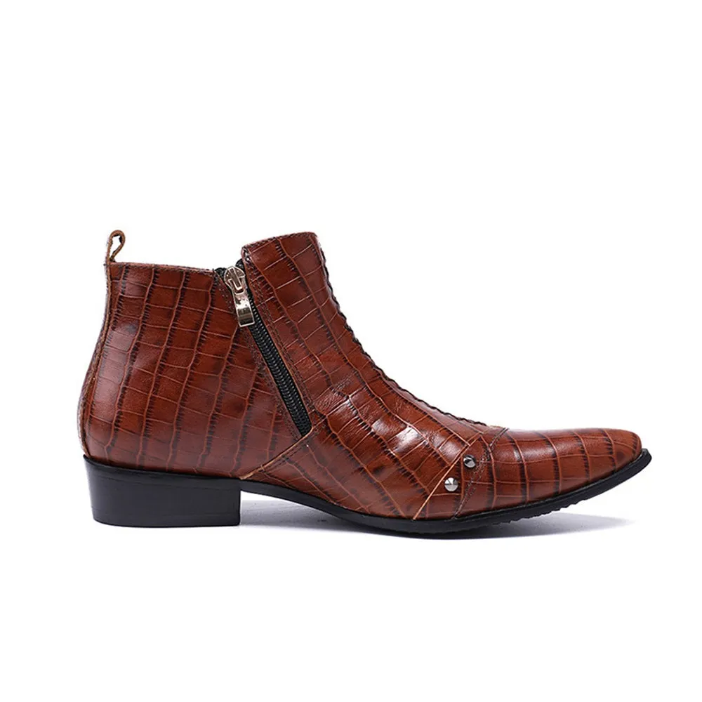 Zip Pointed Mens Boots with Decoration